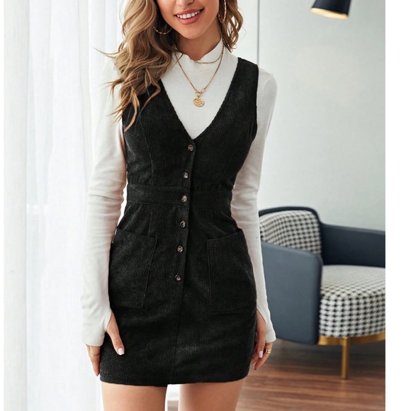 Solid Corduroy Button Down Pockets Corduroy Dress - Picture 2 of 9